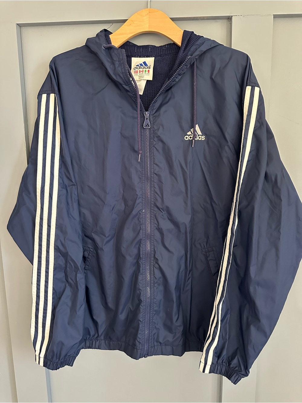 adidas Navy Hooded Track Jacket with White Stripes